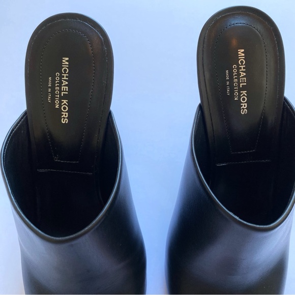 MICHAEL KORS COLLECTION BLACK LEATHER TINA RUNWAY SLIDE HEEL MULES - Picture 7 of 11